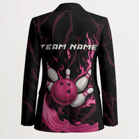 Pink Flaming Bowling Ball and Pins Blazer with Lightning Effect Graphic Design - Wonder Print Shop
