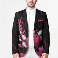 Pink Flaming Bowling Ball and Pins Blazer with Lightning Effect Graphic Design - Wonder Print Shop