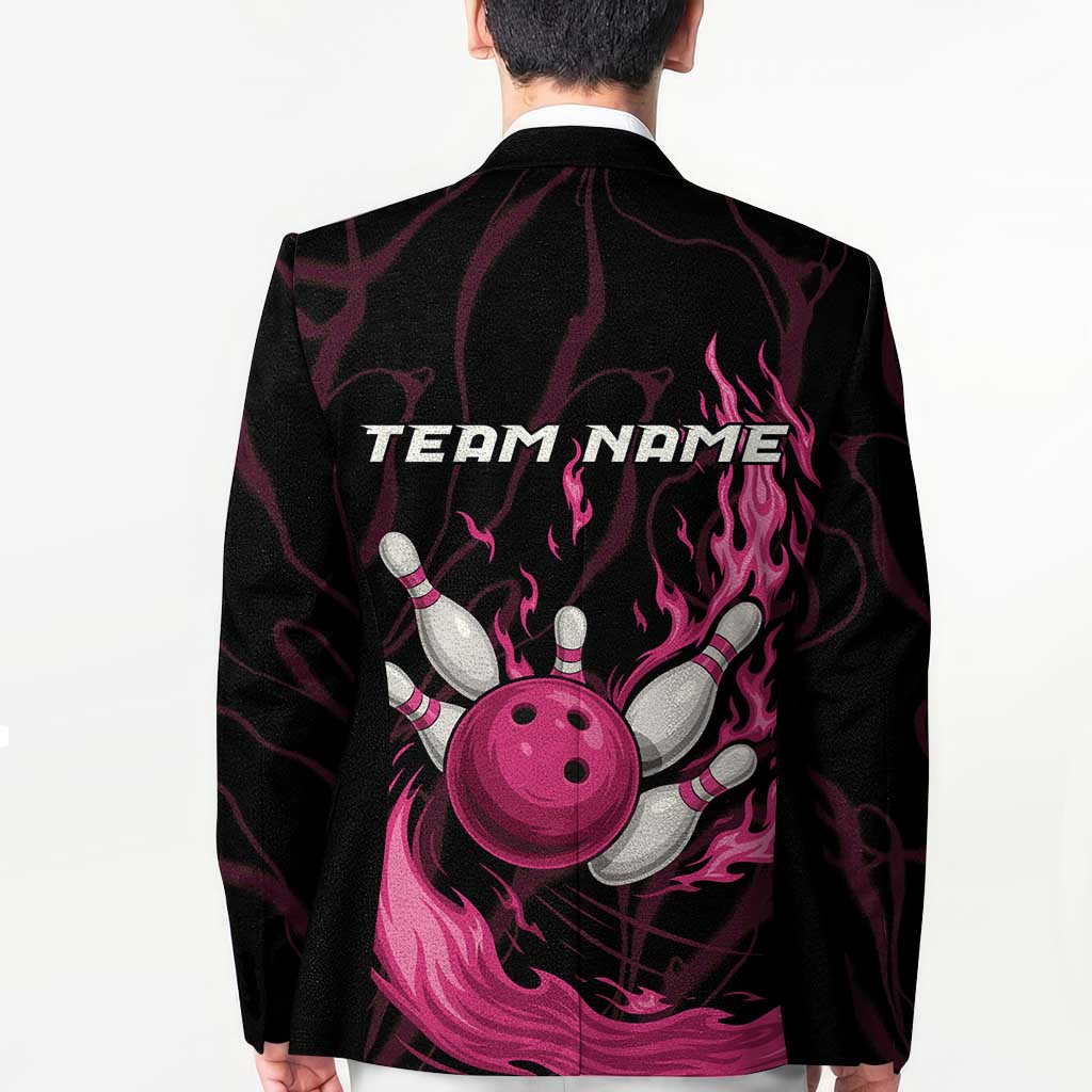 Pink Flaming Bowling Ball and Pins Blazer with Lightning Effect Graphic Design - Wonder Print Shop