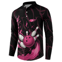 Pink Flaming Bowling Ball and Pins Button Sweatshirt with Lightning Effect Graphic Design - Wonder Print Shop