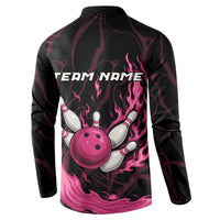 Pink Flaming Bowling Ball and Pins Button Sweatshirt with Lightning Effect Graphic Design - Wonder Print Shop
