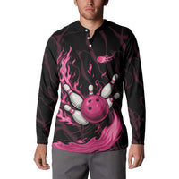 Pink Flaming Bowling Ball and Pins Button Sweatshirt with Lightning Effect Graphic Design - Wonder Print Shop