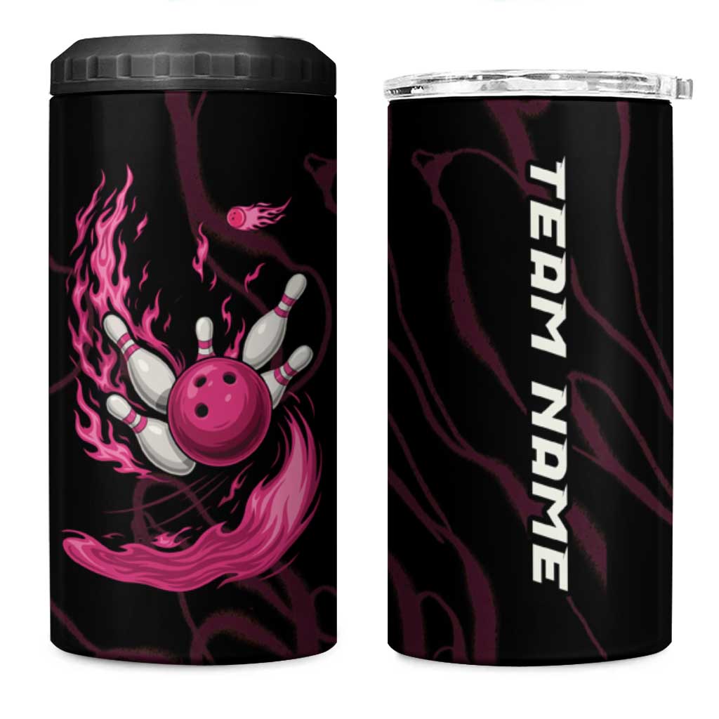 Pink Flaming Bowling Ball and Pins 4 in 1 Can Cooler Tumbler with Lightning Effect Graphic Design - Wonder Print Shop