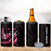 Pink Flaming Bowling Ball and Pins 4 in 1 Can Cooler Tumbler with Lightning Effect Graphic Design - Wonder Print Shop