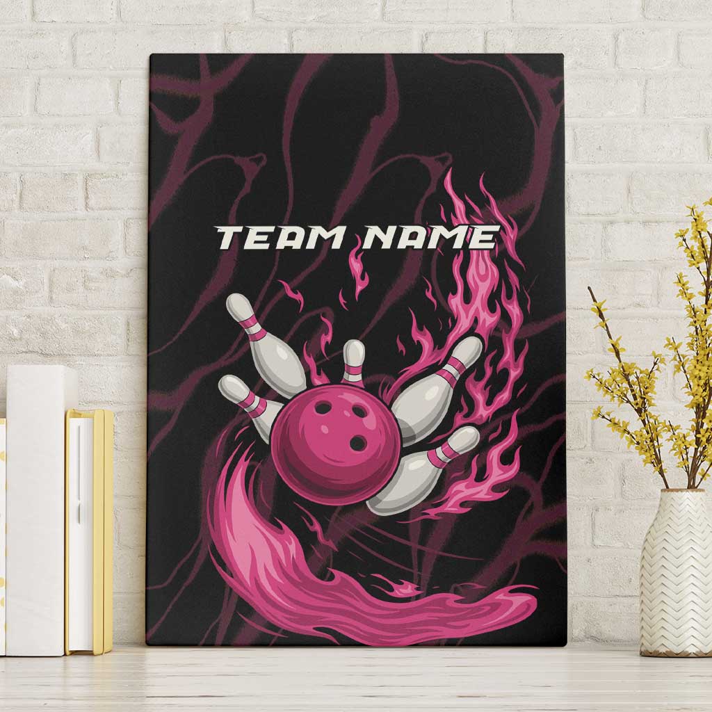 Pink Flaming Bowling Ball and Pins Canvas Wall Art with Lightning Effect Graphic Design - Wonder Print Shop