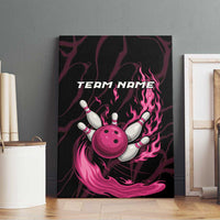 Pink Flaming Bowling Ball and Pins Canvas Wall Art with Lightning Effect Graphic Design - Wonder Print Shop