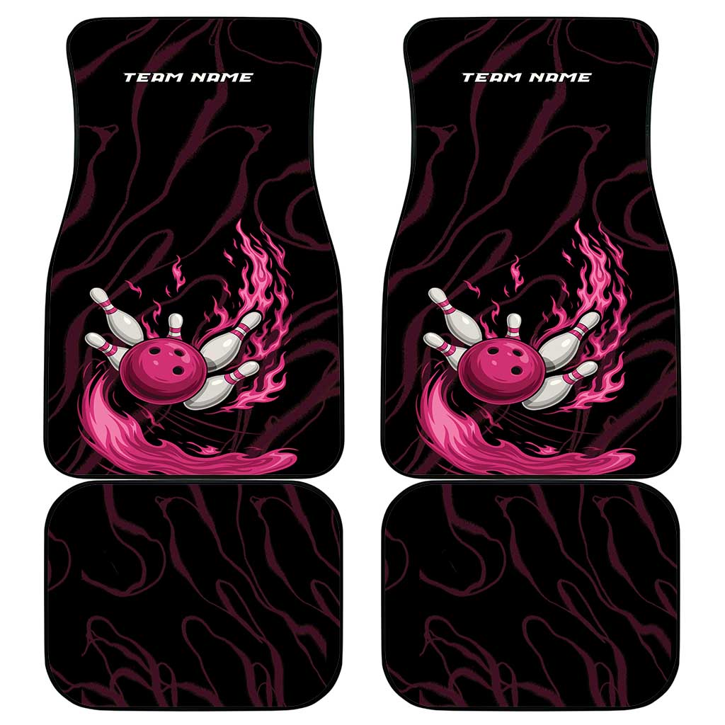 Pink Flaming Bowling Ball and Pins Car Mats with Lightning Effect Graphic Design - Wonder Print Shop