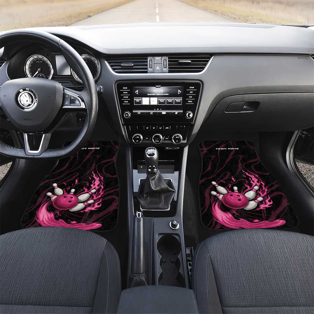 Pink Flaming Bowling Ball and Pins Car Mats with Lightning Effect Graphic Design - Wonder Print Shop
