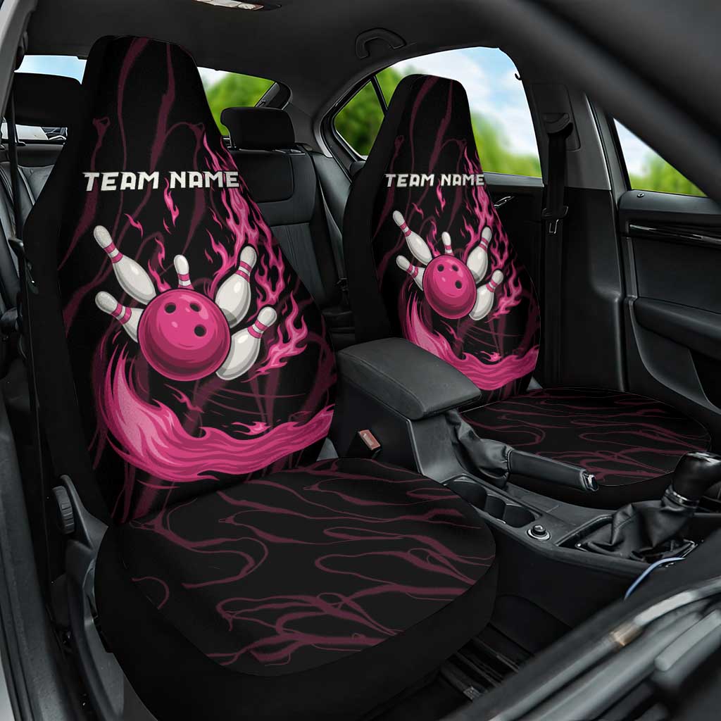 Pink Flaming Bowling Ball and Pins Car Seat Cover with Lightning Effect Graphic Design - Wonder Print Shop