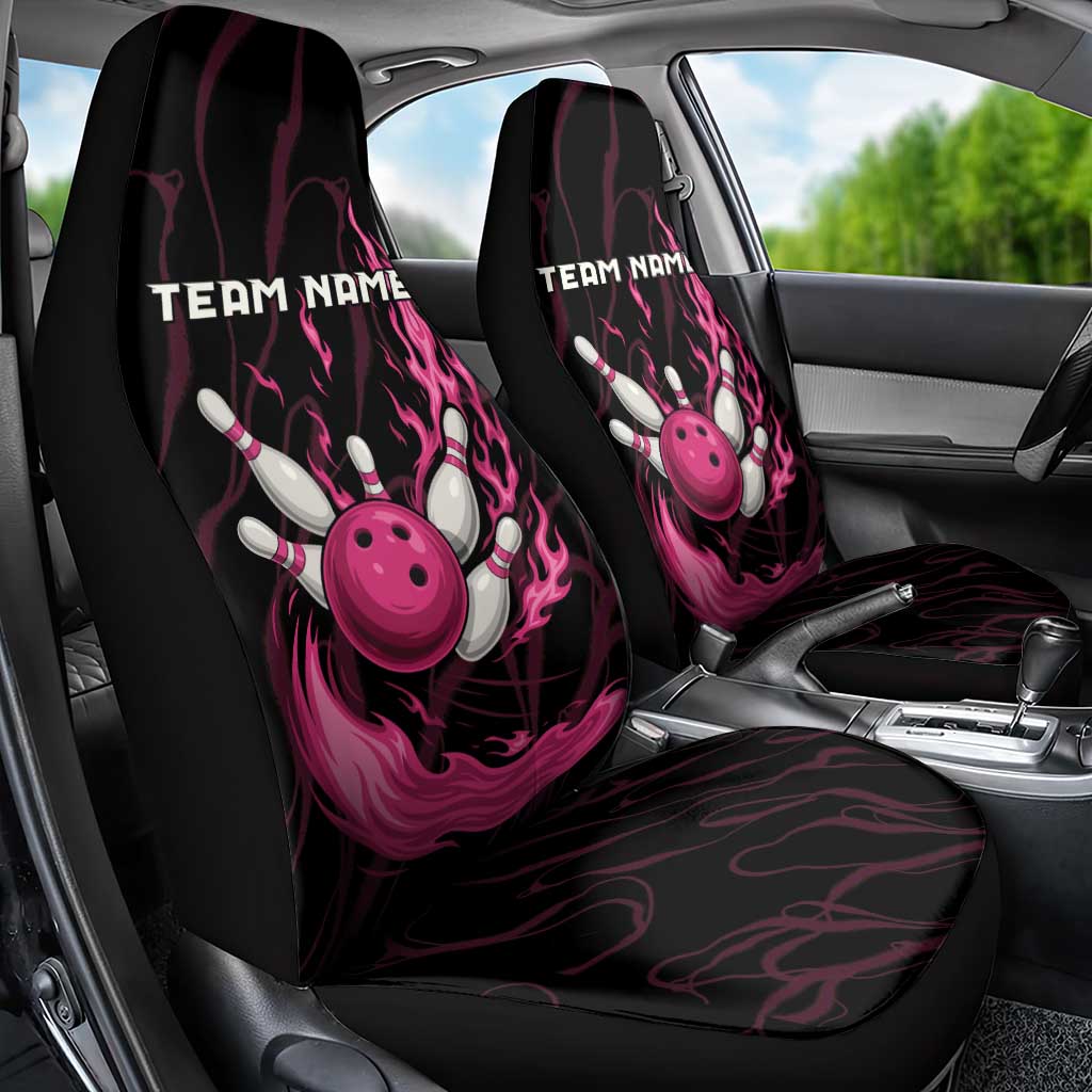 Pink Flaming Bowling Ball and Pins Car Seat Cover with Lightning Effect Graphic Design - Wonder Print Shop