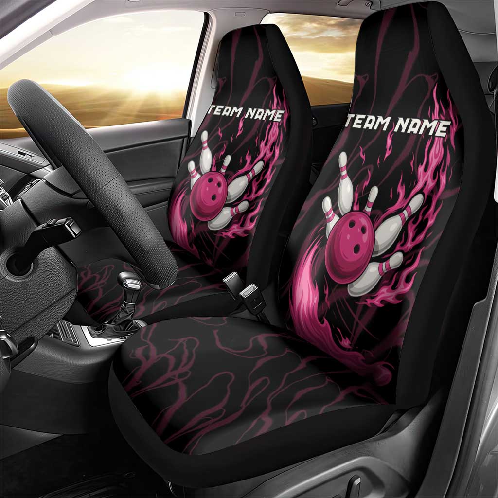 Pink Flaming Bowling Ball and Pins Car Seat Cover with Lightning Effect Graphic Design - Wonder Print Shop