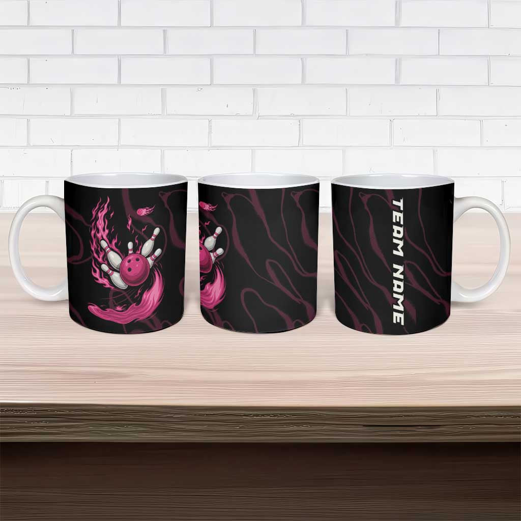 Pink Flaming Bowling Ball and Pins Ceramic Mug with Lightning Effect Graphic Design - Wonder Print Shop