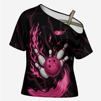 Pink Flaming Bowling Ball and Pins Cross Shoulder Shirt with Lightning Effect Graphic Design - Wonder Print Shop