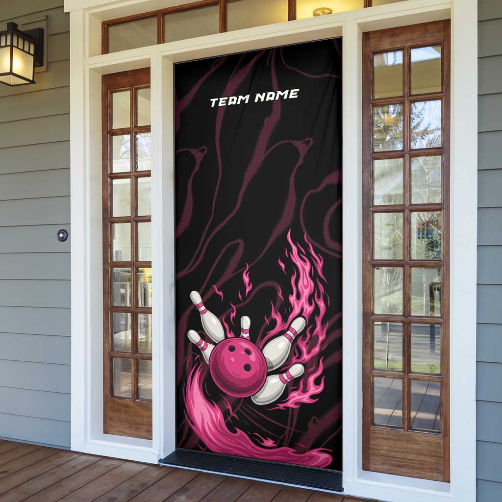 Pink Flaming Bowling Ball and Pins Door Cover with Lightning Effect Graphic Design - Wonder Print Shop