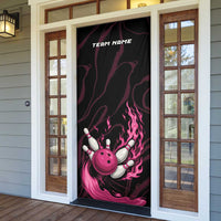 Pink Flaming Bowling Ball and Pins Door Cover with Lightning Effect Graphic Design - Wonder Print Shop