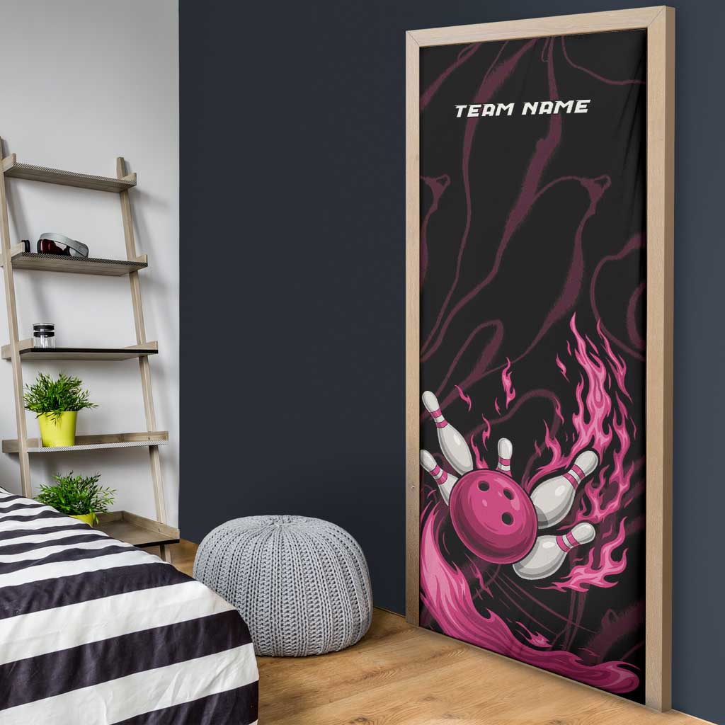 Pink Flaming Bowling Ball and Pins Door Cover with Lightning Effect Graphic Design - Wonder Print Shop
