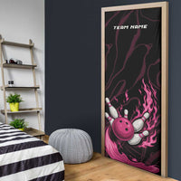 Pink Flaming Bowling Ball and Pins Door Cover with Lightning Effect Graphic Design - Wonder Print Shop