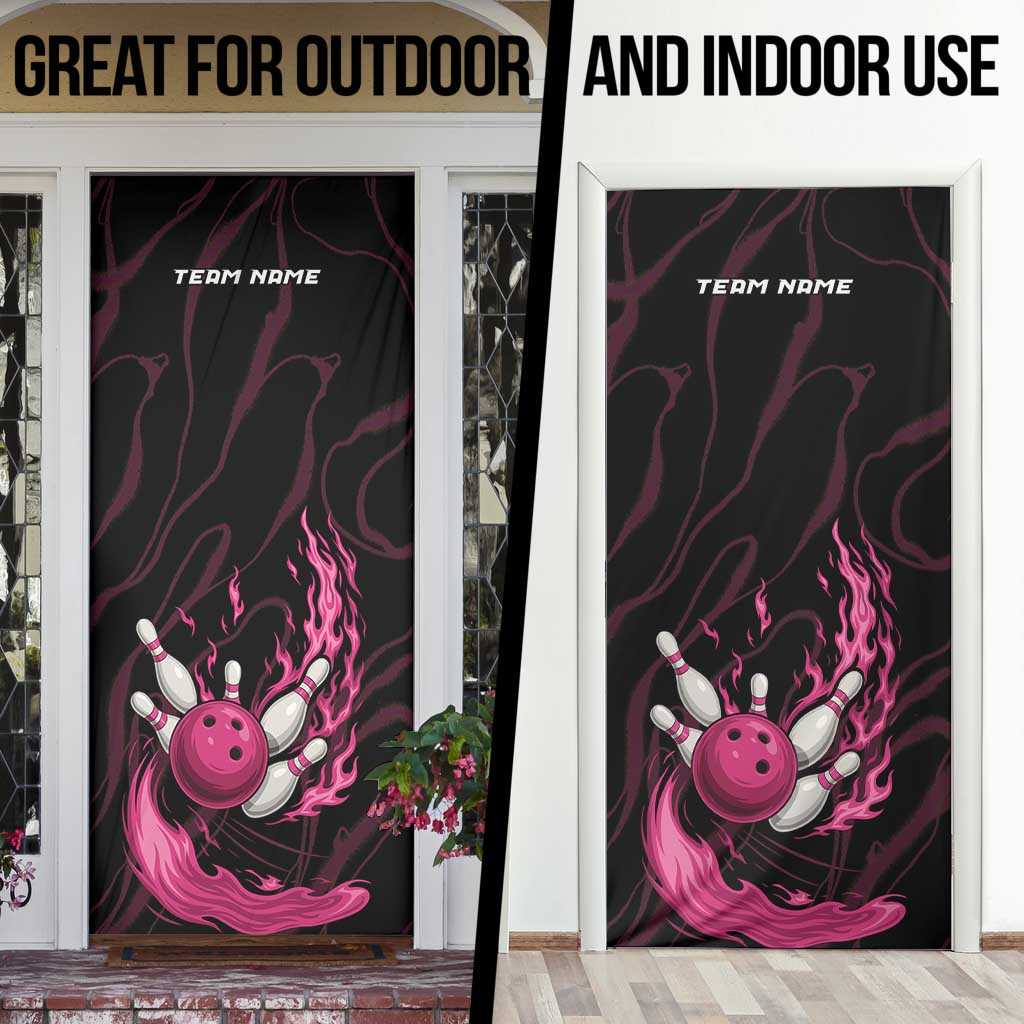 Pink Flaming Bowling Ball and Pins Door Cover with Lightning Effect Graphic Design - Wonder Print Shop