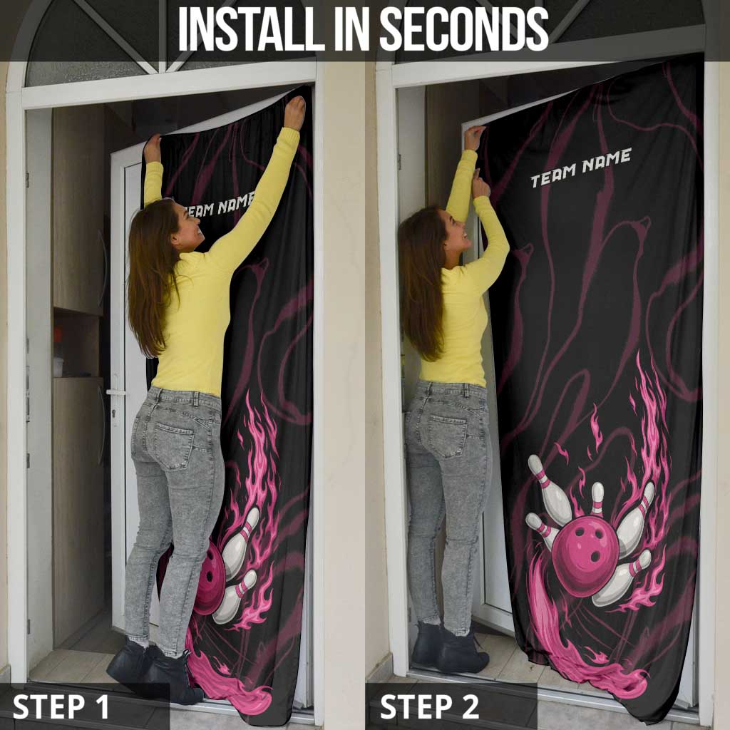 Pink Flaming Bowling Ball and Pins Door Cover with Lightning Effect Graphic Design - Wonder Print Shop
