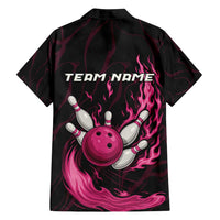Pink Flaming Bowling Ball and Pins Family Matching Long Sleeve Bodycon Dress and Hawaiian Shirt with Lightning Effect Graphic Design - Wonder Print Shop
