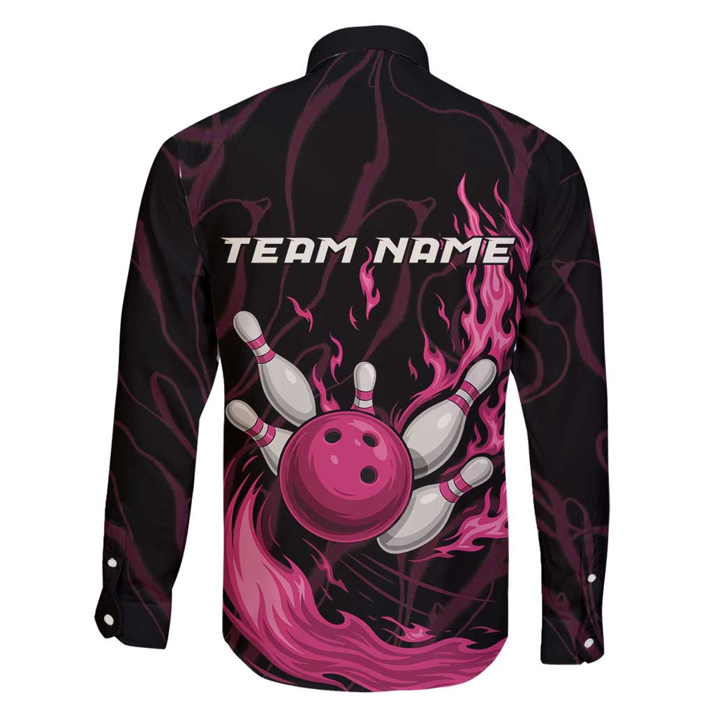 Pink Flaming Bowling Ball and Pins Family Matching Off Shoulder Maxi Dress and Hawaiian Shirt with Lightning Effect Graphic Design - Wonder Print Shop