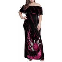 Pink Flaming Bowling Ball and Pins Family Matching Off Shoulder Maxi Dress and Hawaiian Shirt with Lightning Effect Graphic Design - Wonder Print Shop