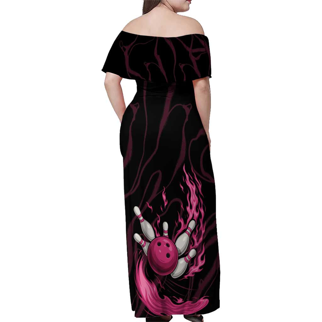 Pink Flaming Bowling Ball and Pins Family Matching Off Shoulder Maxi Dress and Hawaiian Shirt with Lightning Effect Graphic Design - Wonder Print Shop