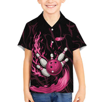 Pink Flaming Bowling Ball and Pins Family Matching Puletasi and Hawaiian Shirt with Lightning Effect Graphic Design - Wonder Print Shop