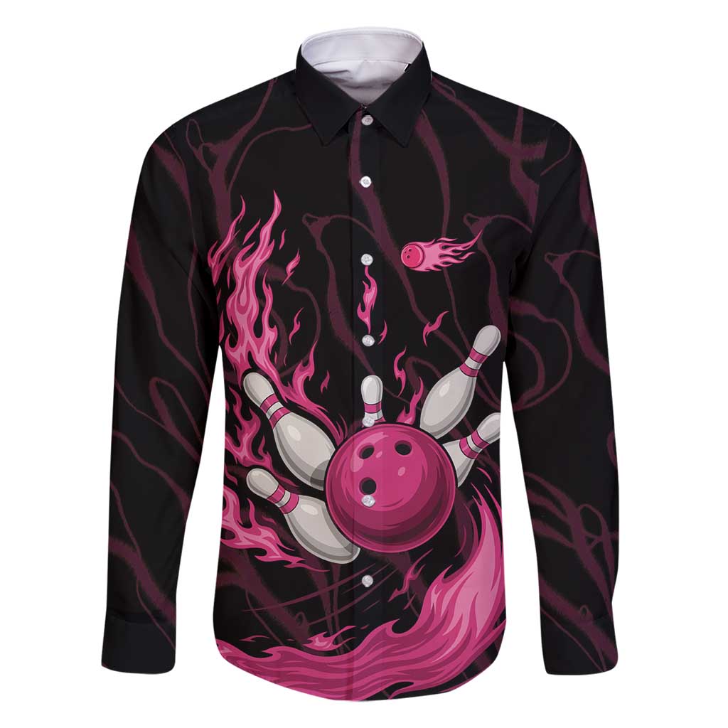 Pink Flaming Bowling Ball and Pins Family Matching Summer Maxi Dress and Hawaiian Shirt with Lightning Effect Graphic Design - Wonder Print Shop