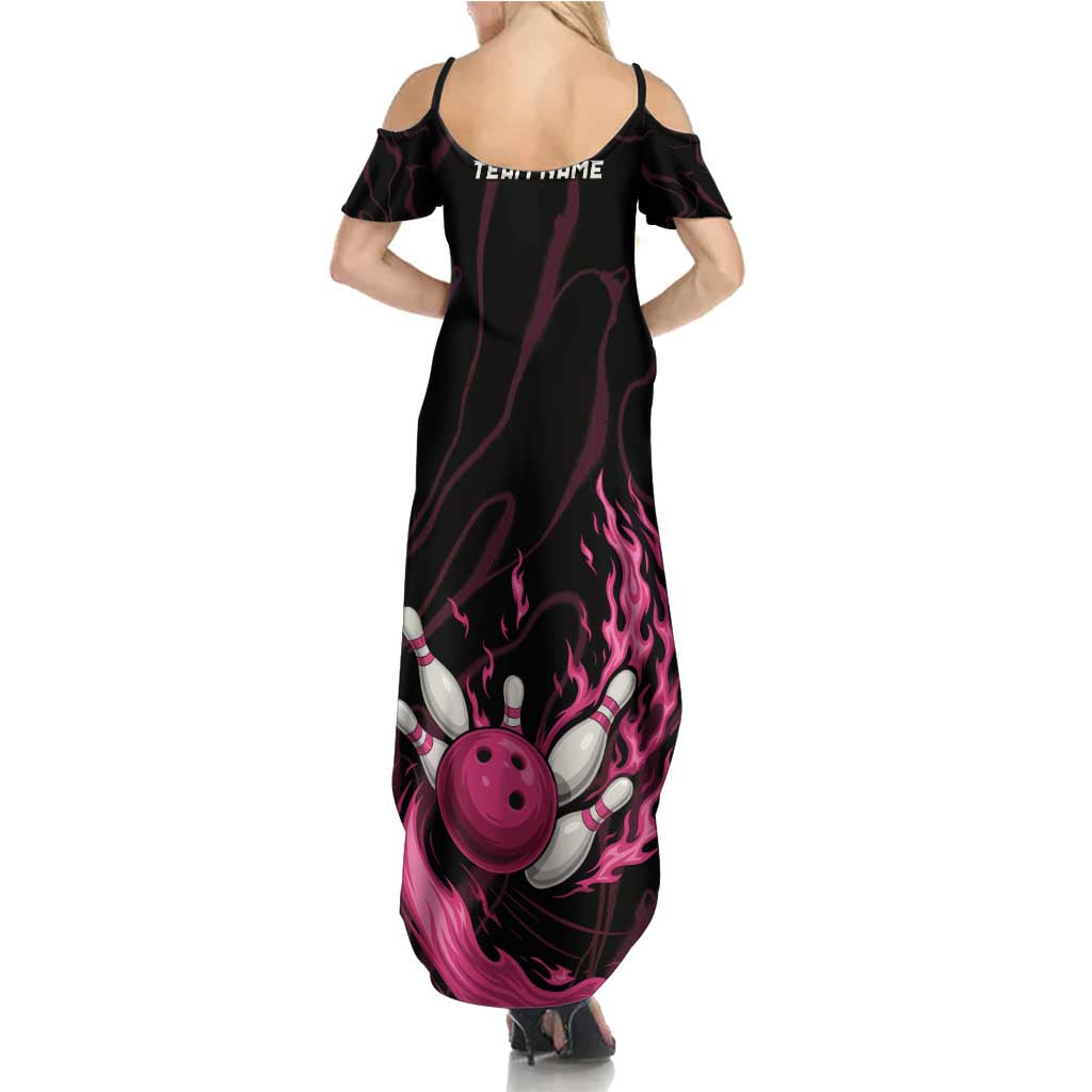 Pink Flaming Bowling Ball and Pins Family Matching Summer Maxi Dress and Hawaiian Shirt with Lightning Effect Graphic Design - Wonder Print Shop