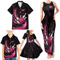 Pink Flaming Bowling Ball and Pins Family Matching Tank Maxi Dress and Hawaiian Shirt with Lightning Effect Graphic Design - Wonder Print Shop
