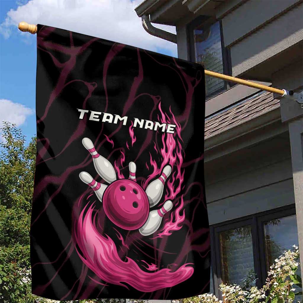 Pink Flaming Bowling Ball and Pins Garden Flag with Lightning Effect Graphic Design - Wonder Print Shop