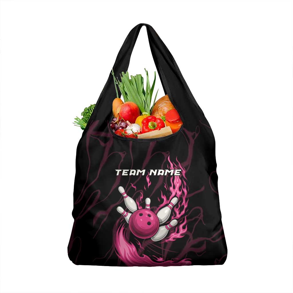 Pink Flaming Bowling Ball and Pins Grocery Bag with Lightning Effect Graphic Design - Wonder Print Shop