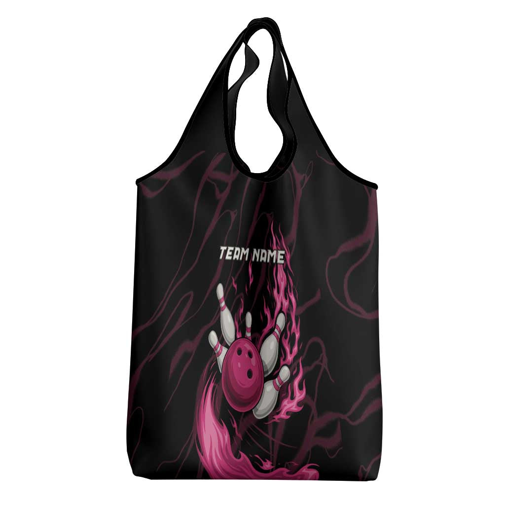 Pink Flaming Bowling Ball and Pins Grocery Bag with Lightning Effect Graphic Design - Wonder Print Shop