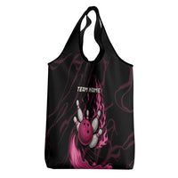 Pink Flaming Bowling Ball and Pins Grocery Bag with Lightning Effect Graphic Design - Wonder Print Shop