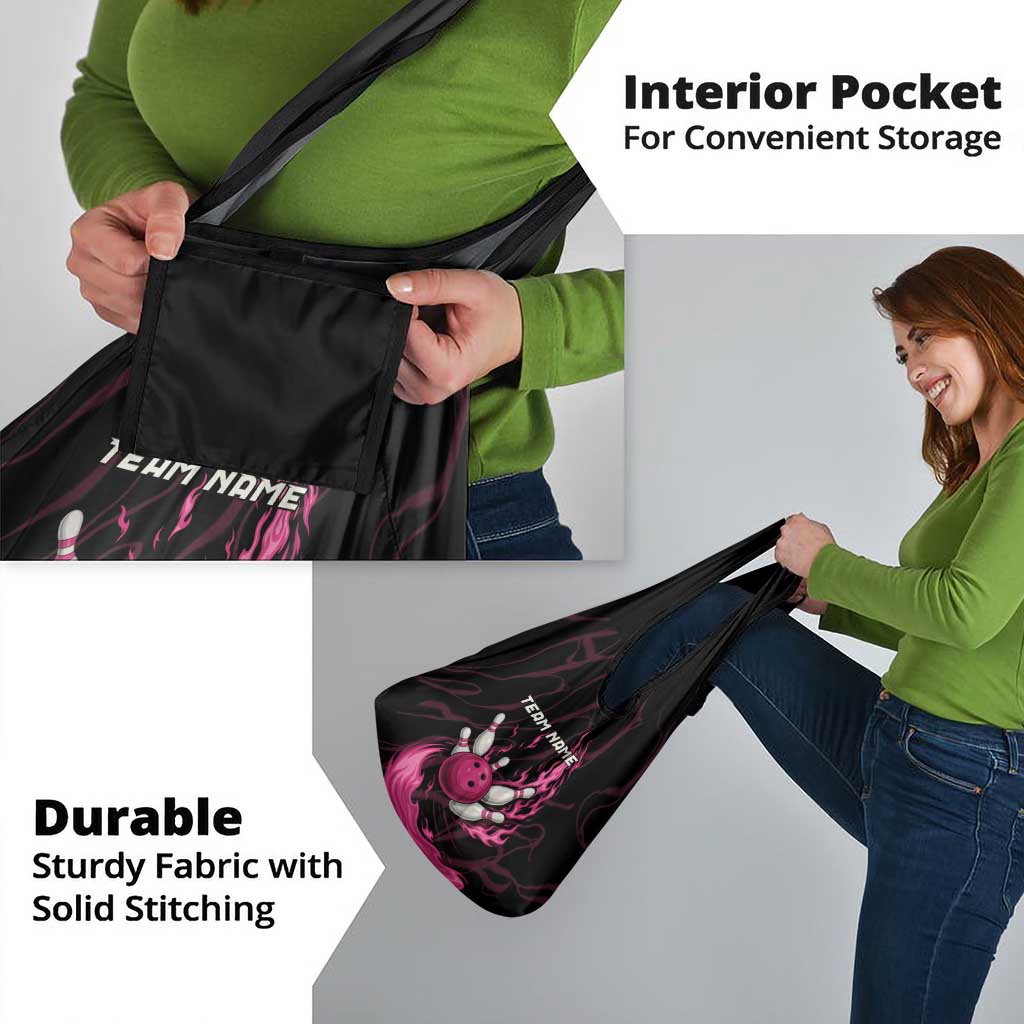 Pink Flaming Bowling Ball and Pins Grocery Bag with Lightning Effect Graphic Design - Wonder Print Shop