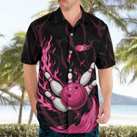 Pink Flaming Bowling Ball and Pins Hawaiian Shirt with Lightning Effect Graphic Design - Wonder Print Shop