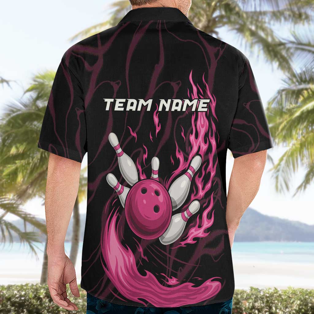 Pink Flaming Bowling Ball and Pins Hawaiian Shirt with Lightning Effect Graphic Design - Wonder Print Shop