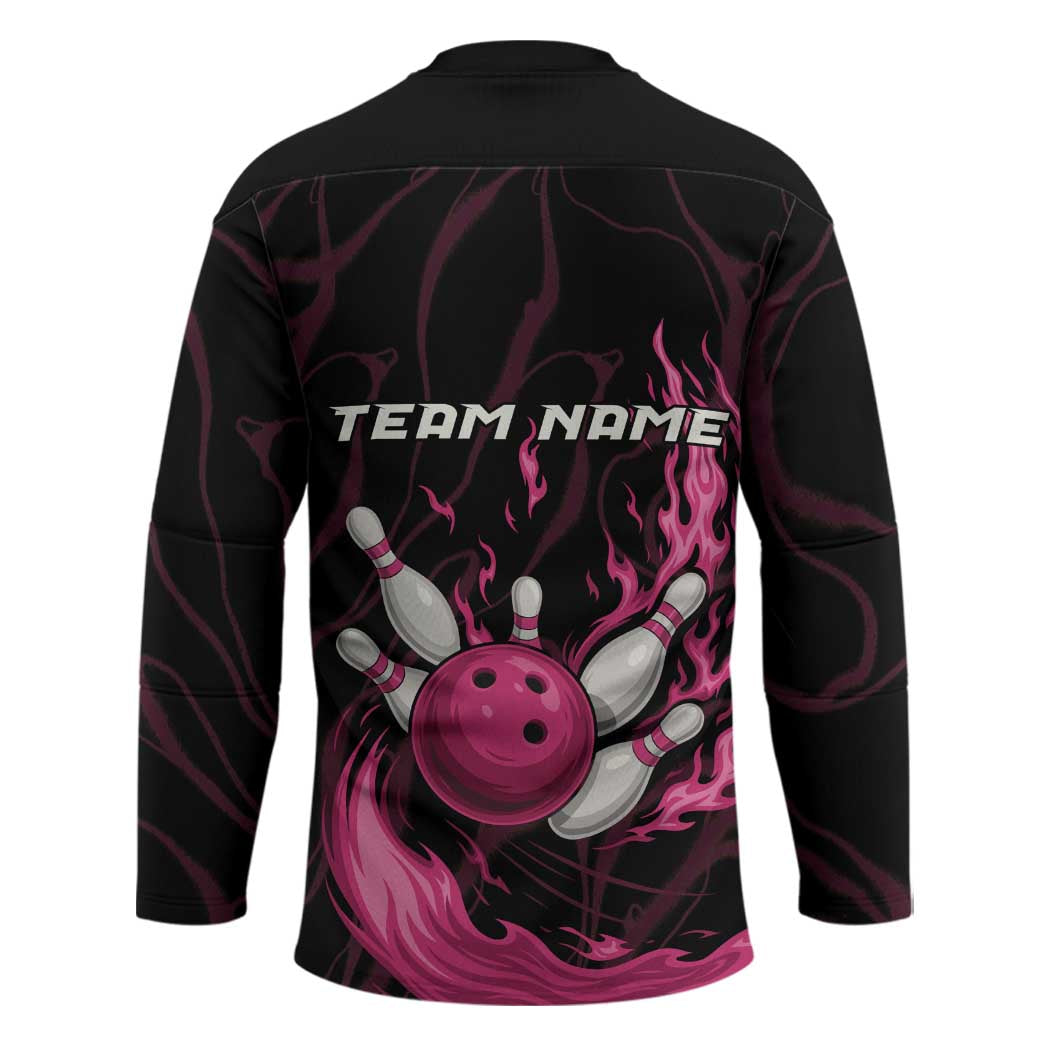 Pink Flaming Bowling Ball and Pins Hockey Jersey with Lightning Effect Graphic Design - Wonder Print Shop