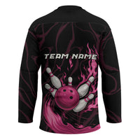 Pink Flaming Bowling Ball and Pins Hockey Jersey with Lightning Effect Graphic Design - Wonder Print Shop
