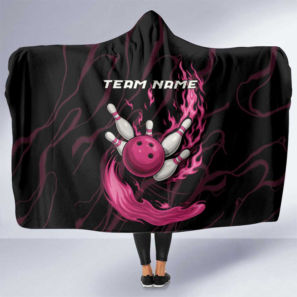 Pink Flaming Bowling Ball and Pins Hooded Blanket with Lightning Effect Graphic Design - Wonder Print Shop