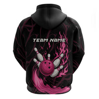 Pink Flaming Bowling Ball and Pins Hoodie with Lightning Effect Graphic Design - Wonder Print Shop