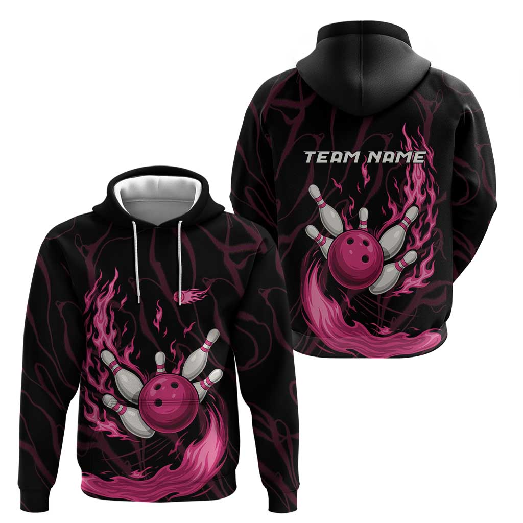 Pink Flaming Bowling Ball and Pins Hoodie with Lightning Effect Graphic Design - Wonder Print Shop