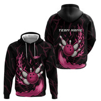 Pink Flaming Bowling Ball and Pins Hoodie with Lightning Effect Graphic Design - Wonder Print Shop