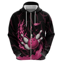 Pink Flaming Bowling Ball and Pins Hoodie with Lightning Effect Graphic Design - Wonder Print Shop