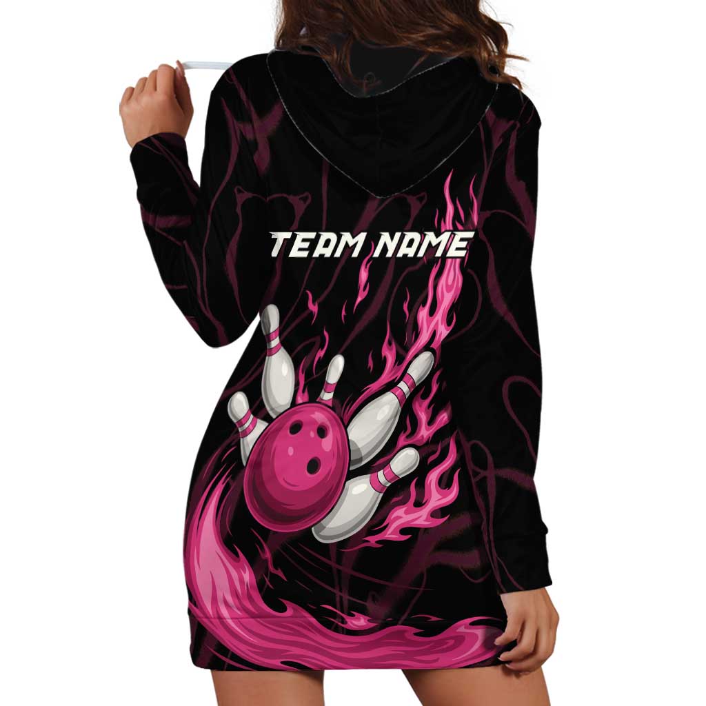 Pink Flaming Bowling Ball and Pins Hoodie Dress with Lightning Effect Graphic Design - Wonder Print Shop