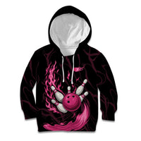 Pink Flaming Bowling Ball and Pins Kid Hoodie with Lightning Effect Graphic Design - Wonder Print Shop