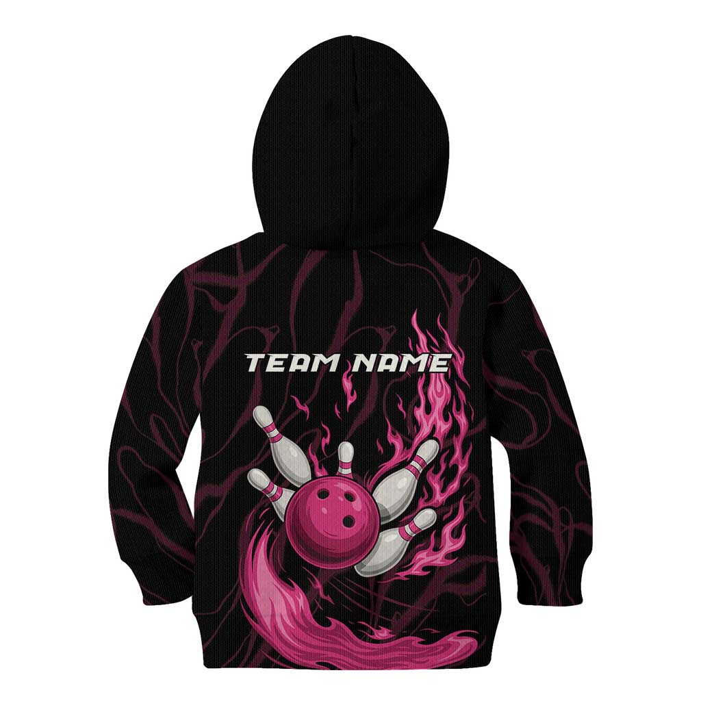 Pink Flaming Bowling Ball and Pins Kid Hoodie with Lightning Effect Graphic Design - Wonder Print Shop