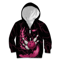Pink Flaming Bowling Ball and Pins Kid Hoodie with Lightning Effect Graphic Design - Wonder Print Shop