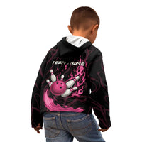 Pink Flaming Bowling Ball and Pins Kid Hoodie with Lightning Effect Graphic Design - Wonder Print Shop